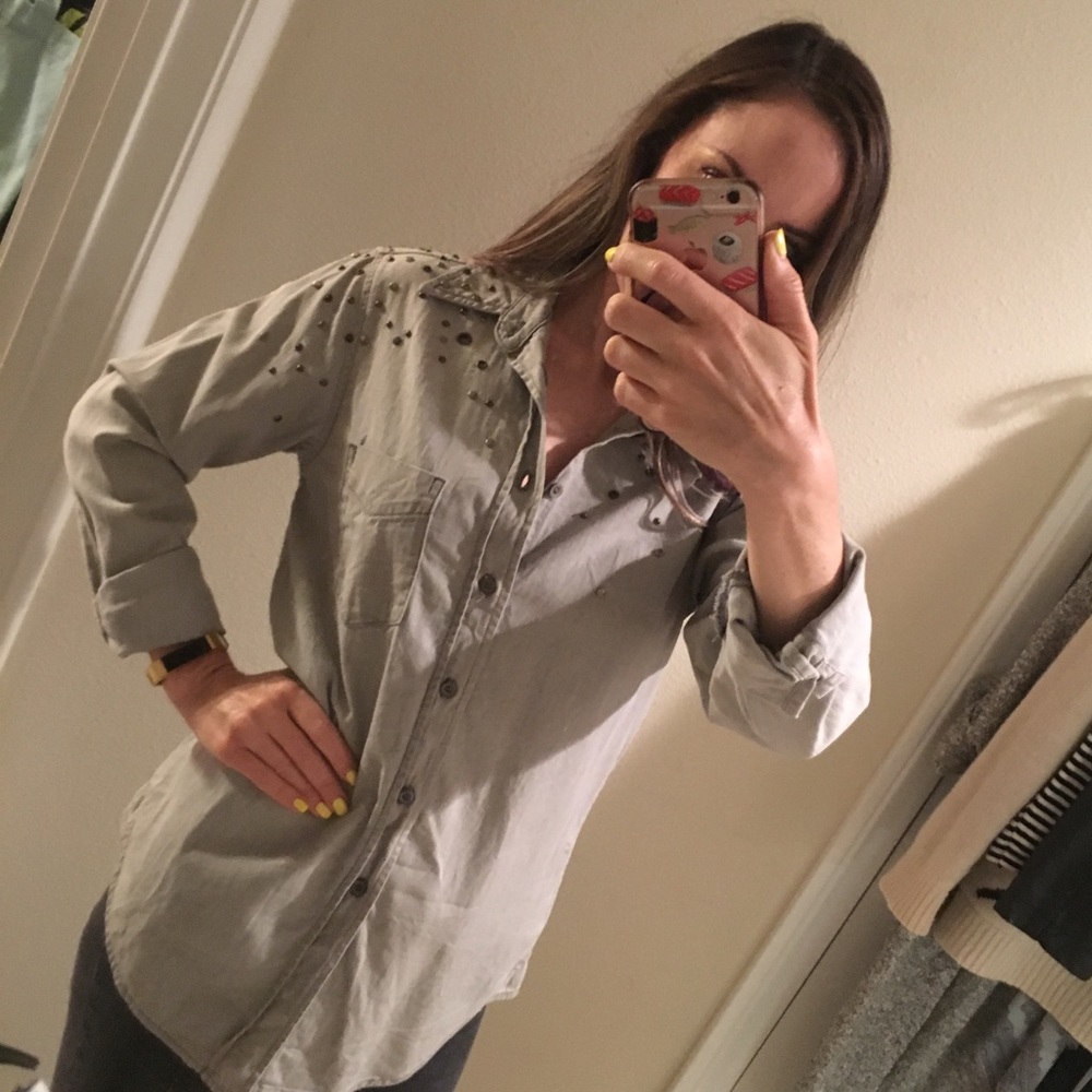 MOTHER Denim Top w/Studs